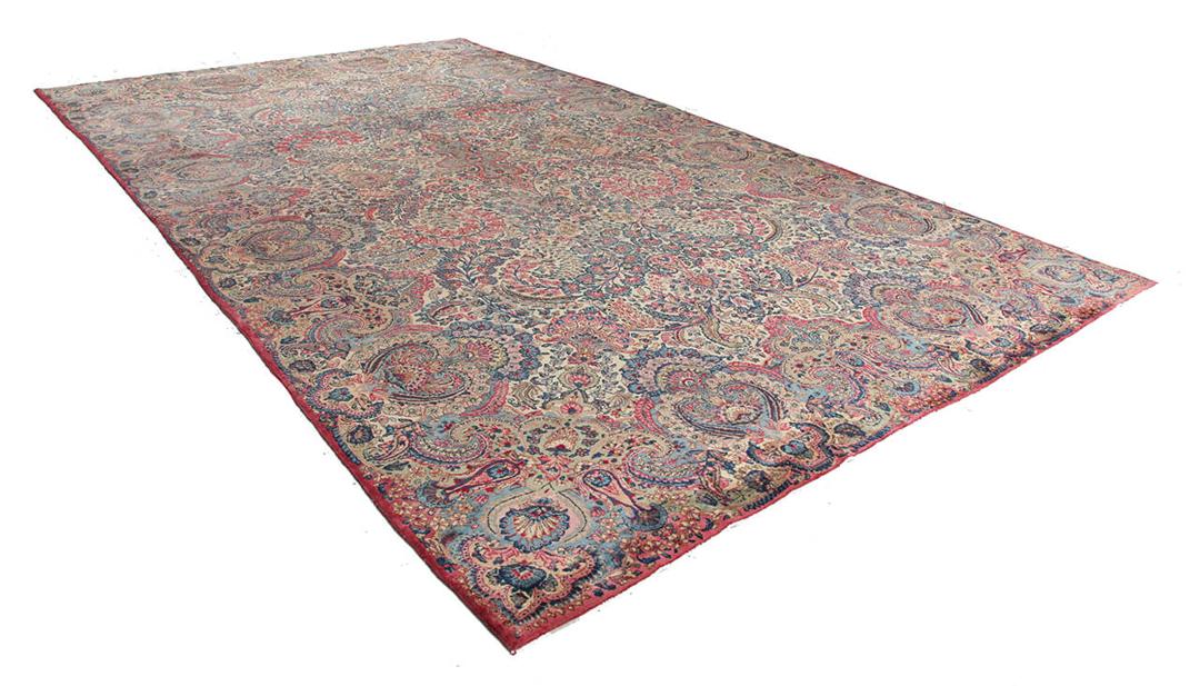 Handmade rug from Persia in beige and dark-red