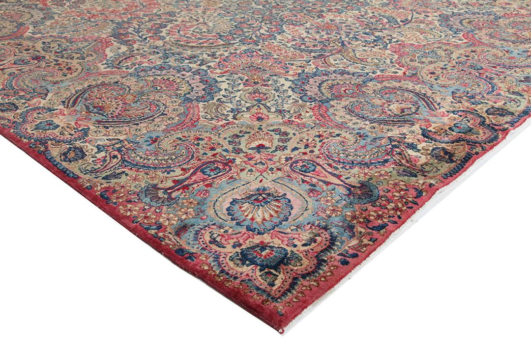 Handmade rug from Persia in beige and dark-red