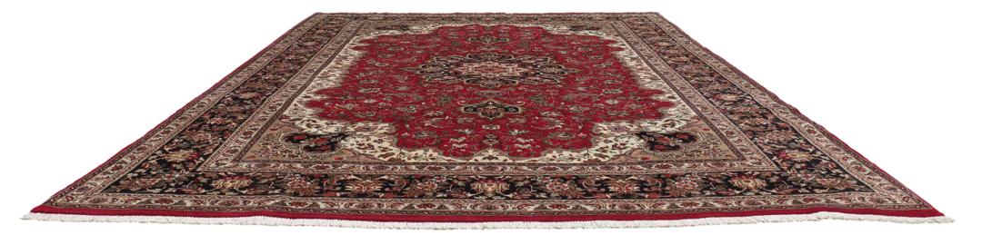 Handgeknoopt Tabriz vloerkleed uit het Midden-Oosten in donkerrood en zwart