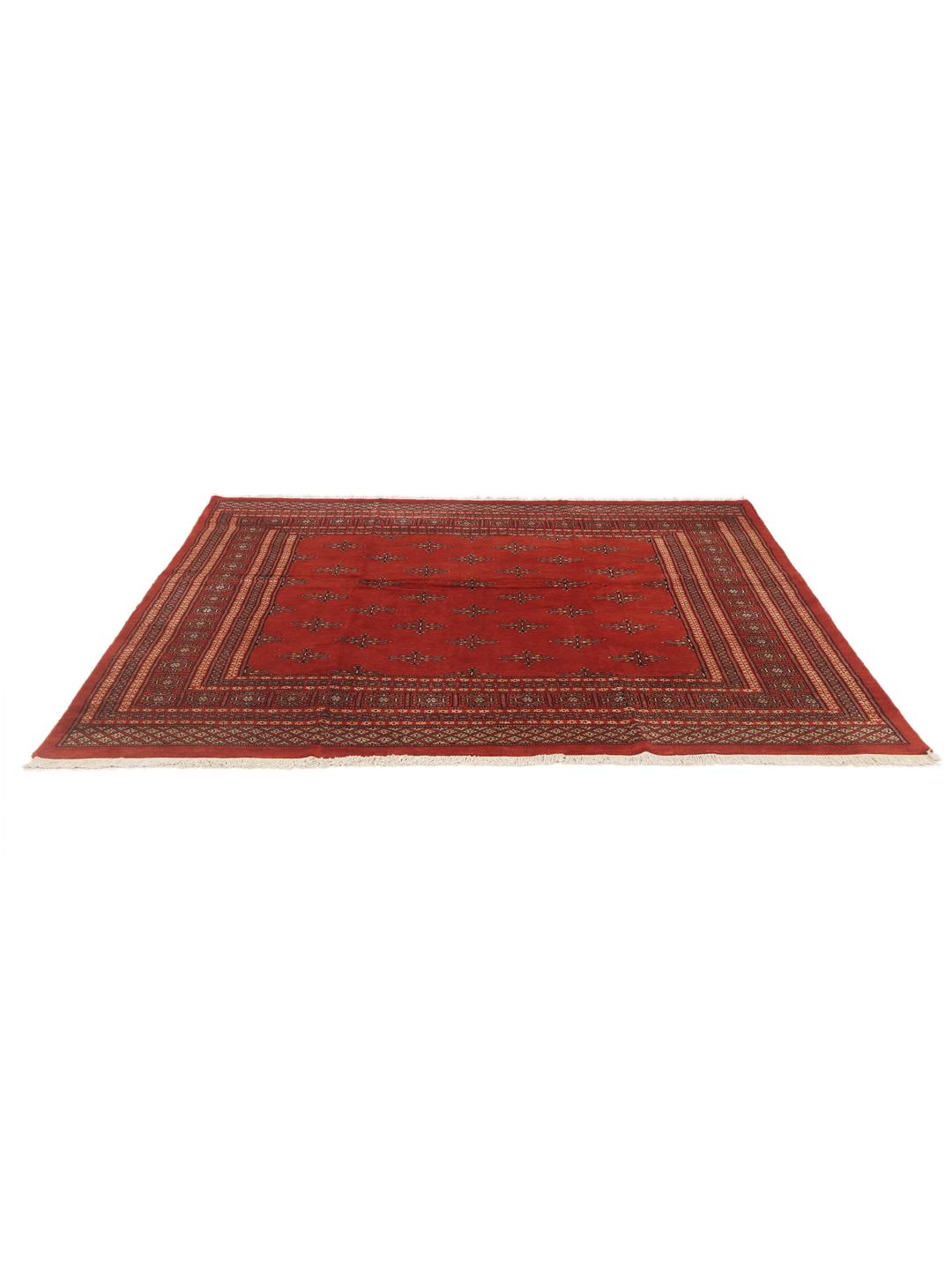 Handgeknoopt rood Pakistan Bokhara tapijt met traditionele motieven