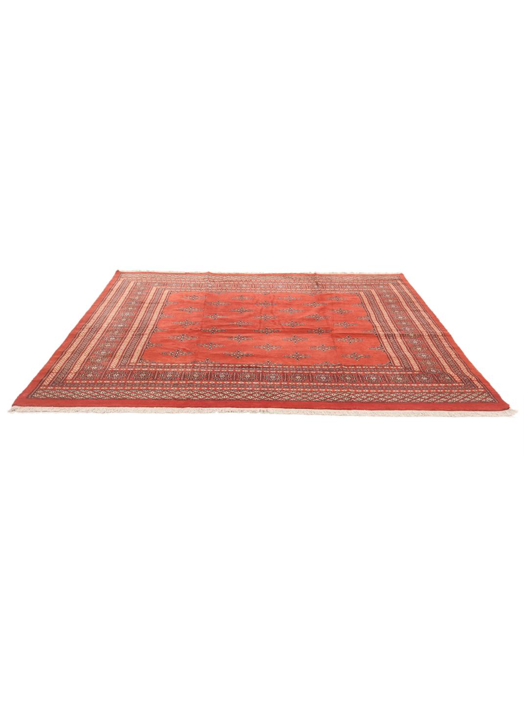 Handgeknoopt rood Pakistan Bokhara tapijt met traditionele motieven