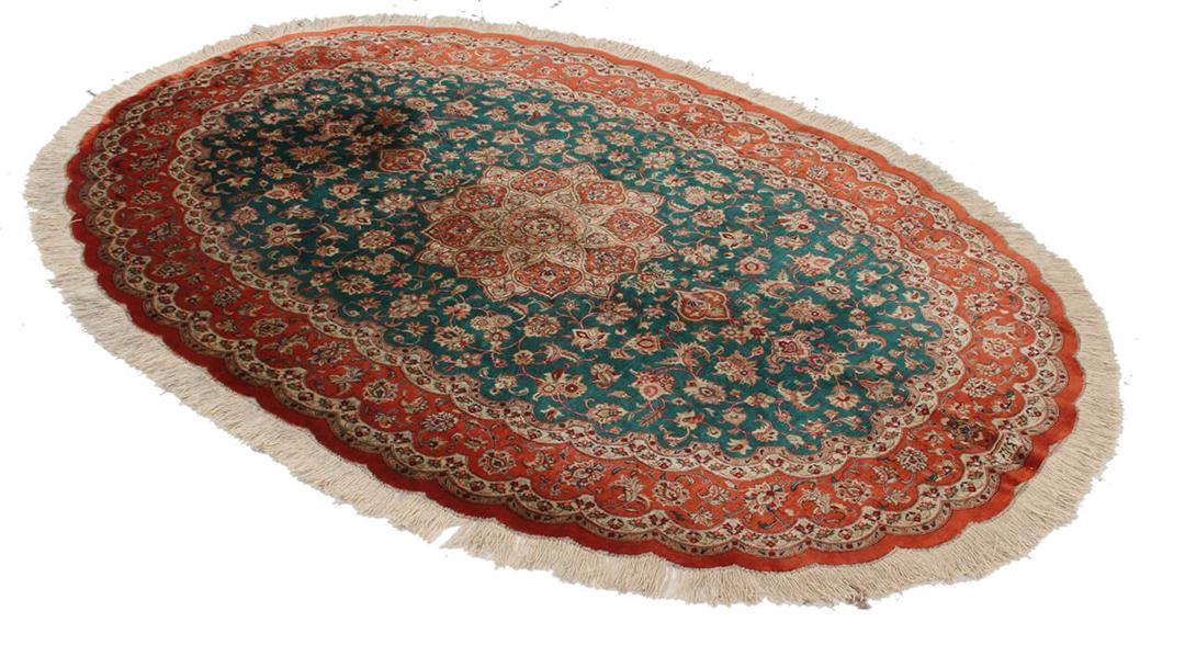 Handgeknoopt Qum zijden tapijt met ingewikkelde bloemmotieven in multicolor uit het Midden-Oosten