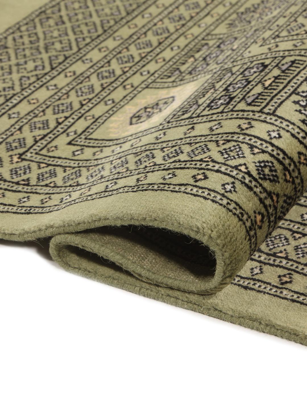 Met de hand geknoopt groen Pakistan Bokhara 2ply vierkant tapijt