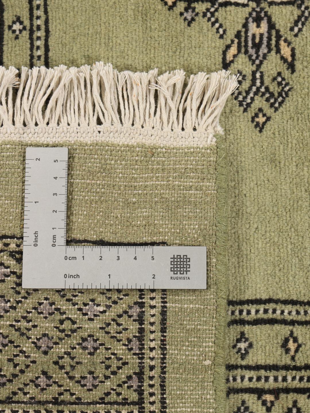 Met de hand geknoopt groen Pakistan Bokhara 2ply vierkant tapijt