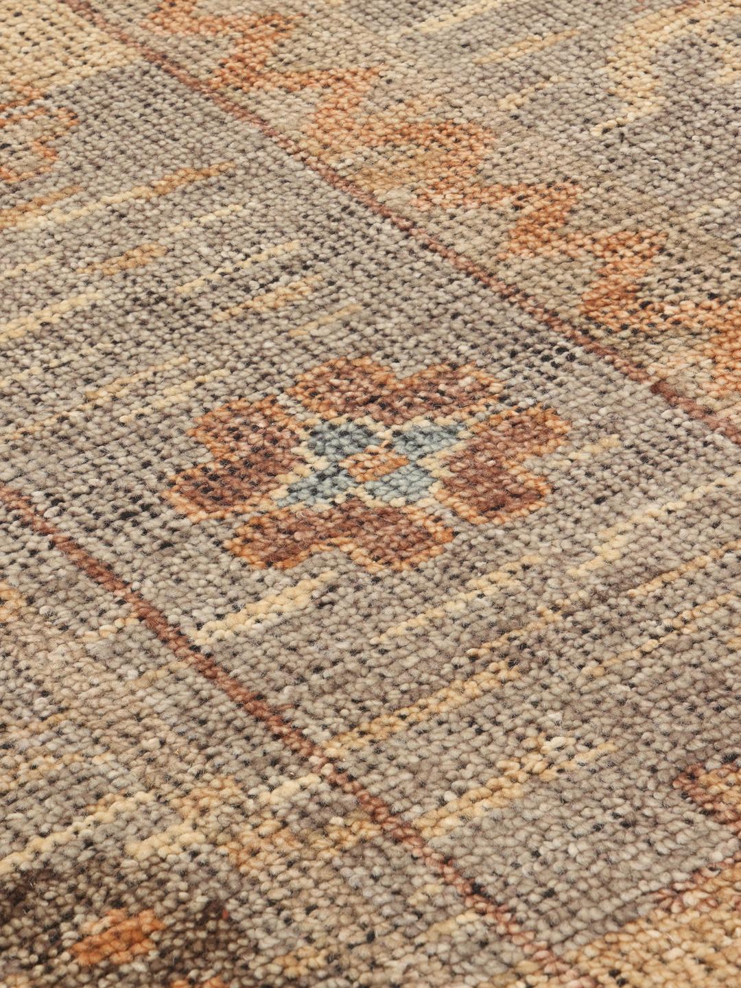 Covor Usak înnodat manual din India cu un design floral bej și albastru