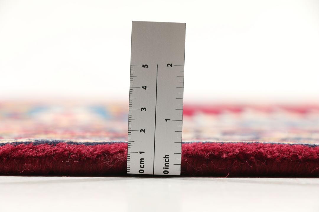 Handgeknoopt Keshan-tapijt met bloemmotieven in donkerrood en blauw