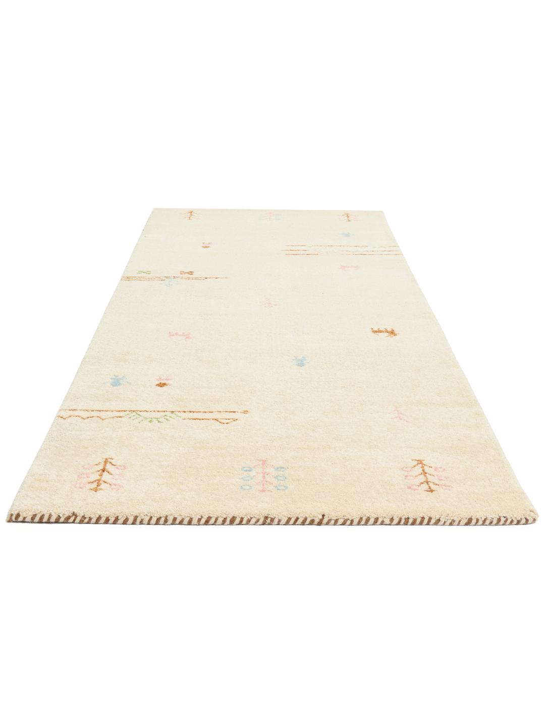 Håndknyttet beige løber med fine landskabsmotiver