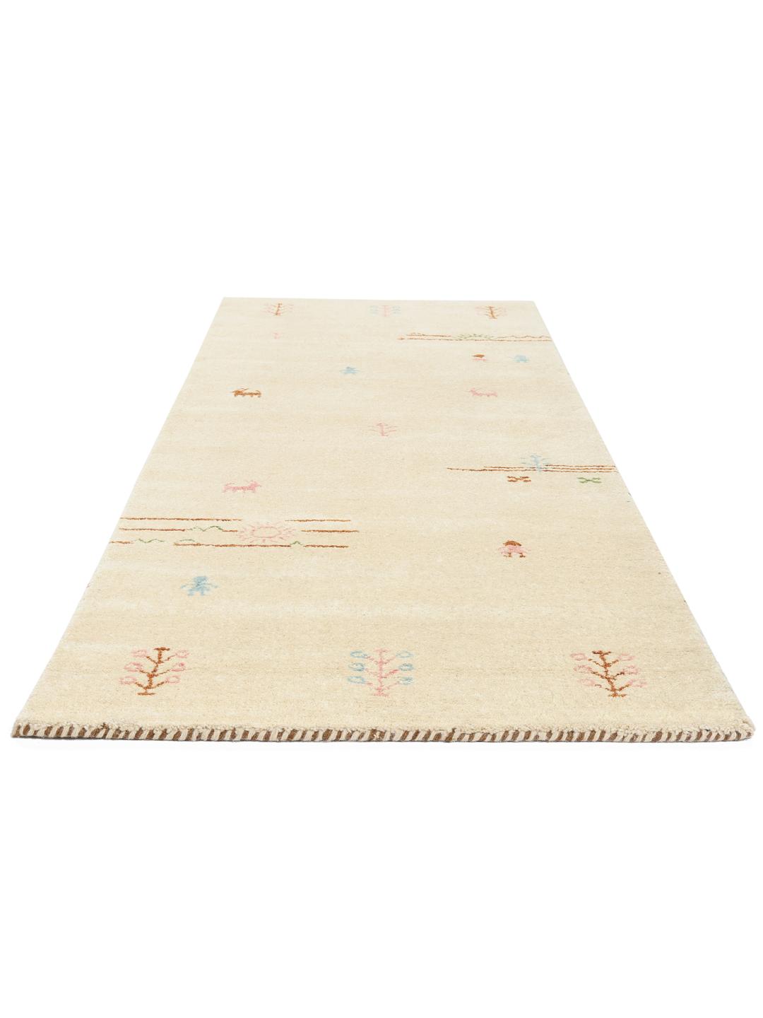 Håndknyttet beige løber med fine landskabsmotiver