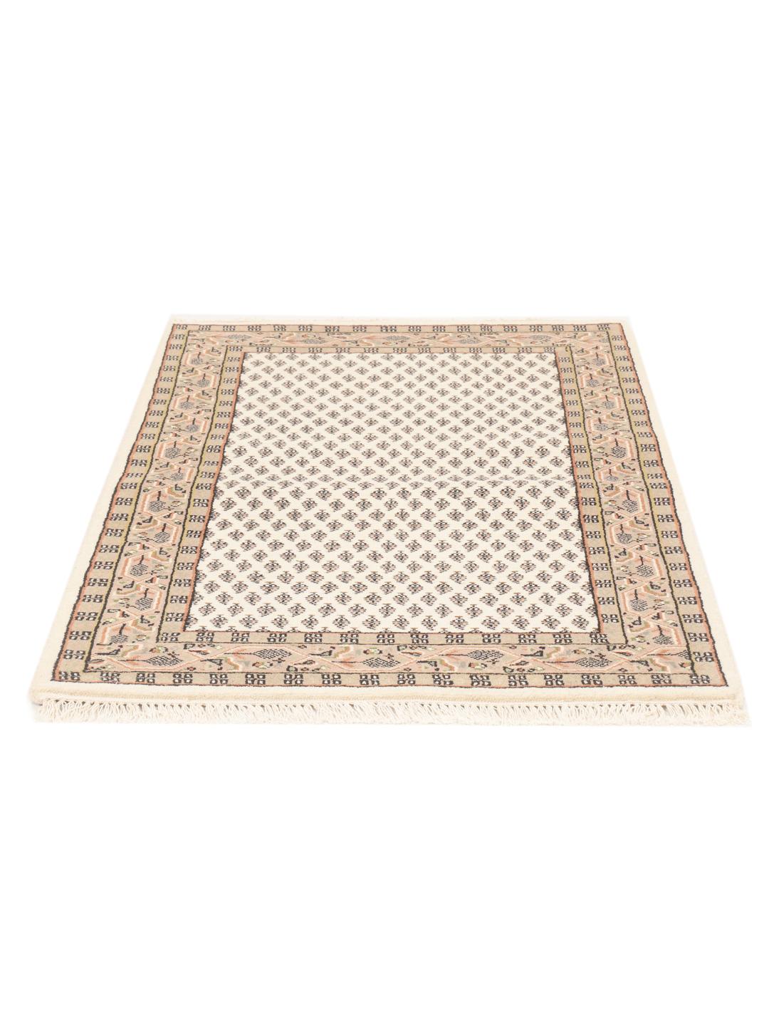 Tapis Mir Indo noué à la main en provenance d'Inde avec un design à motifs beige et marron.
