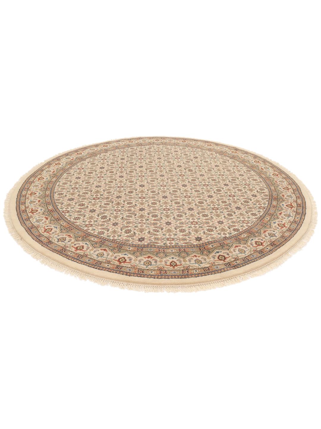 Rond Mir Indo-tapijt met ingewikkelde bloempatronen in beige, blauw en rood uit India