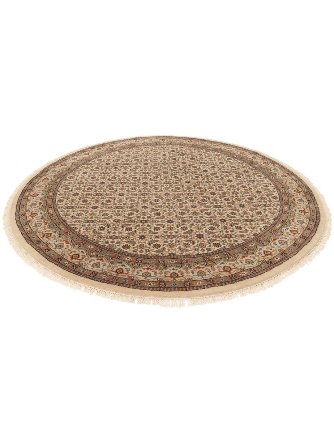 Rond Mir Indo-tapijt met ingewikkelde bloempatronen in beige, blauw en rood uit India