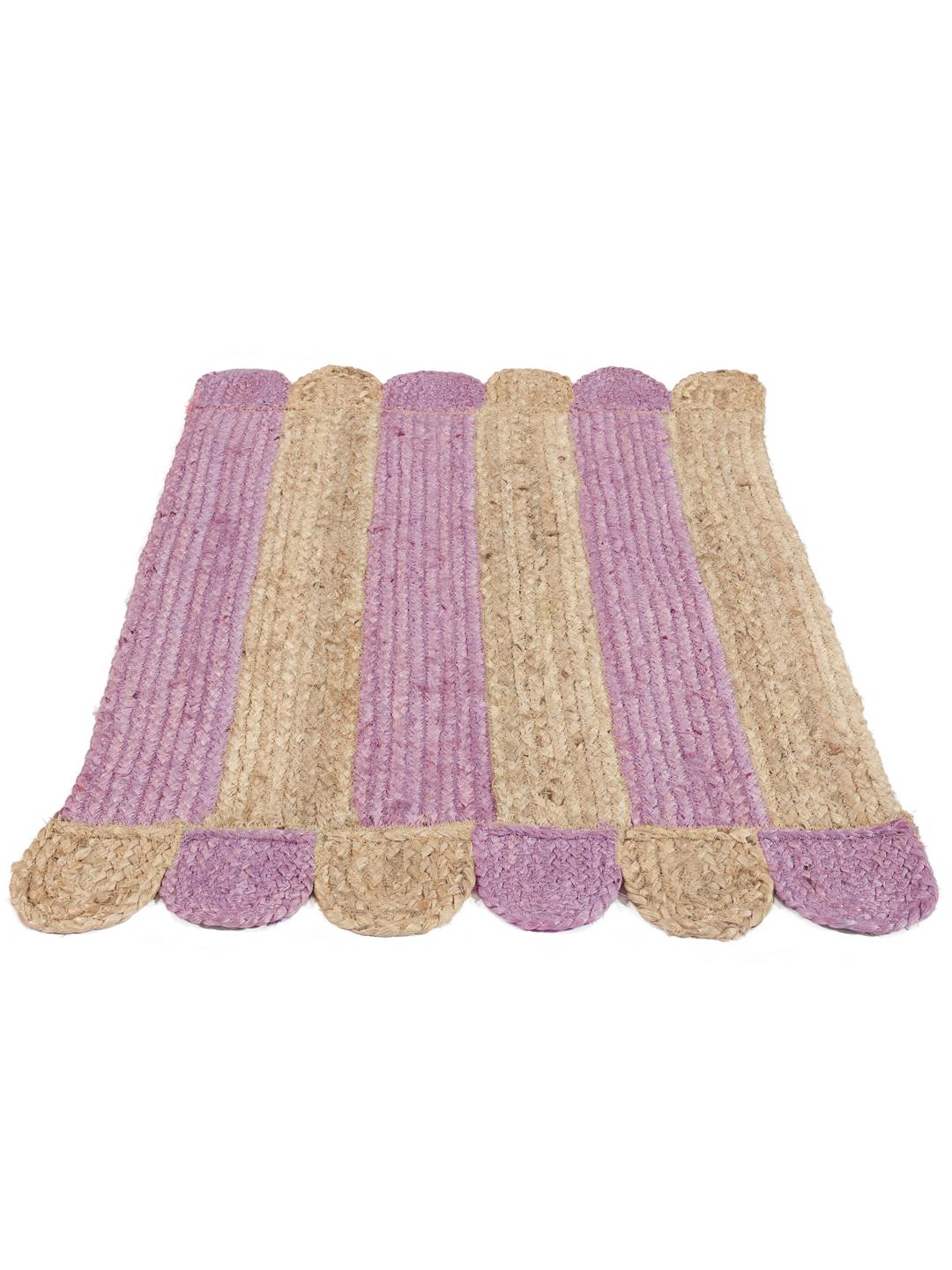 Handgeweven paars en beige vloerkleed van jute