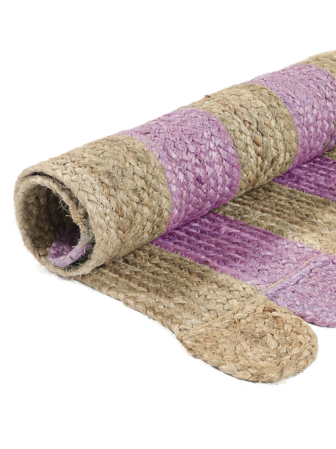 Håndvævet lilla og beige jutetæppe