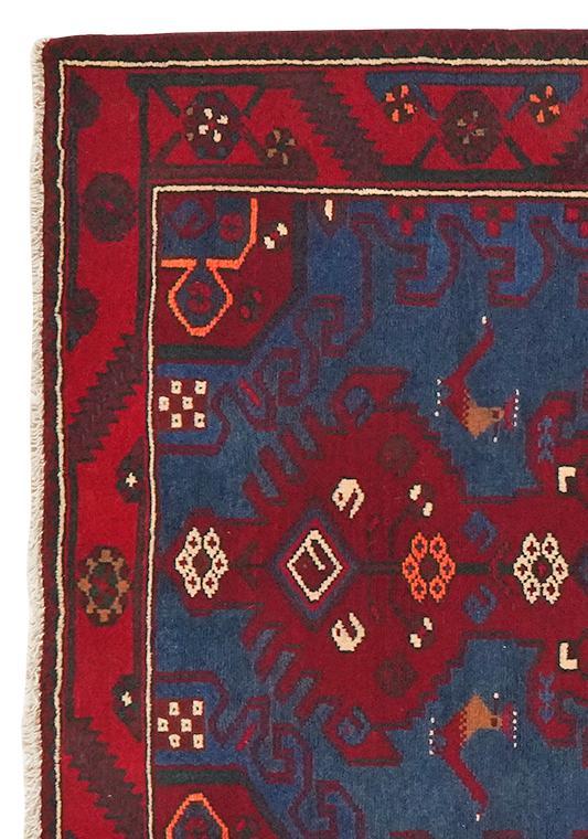 Handgemaakt Hamadan tapijt met donkerrode en blauwe tinten