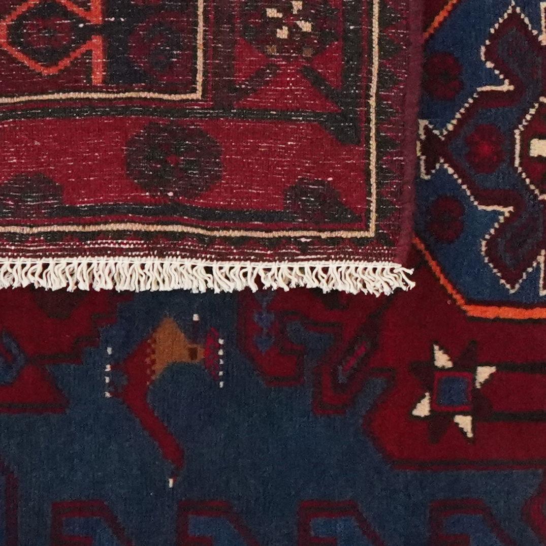 Handgemaakt Hamadan tapijt met donkerrode en blauwe tinten