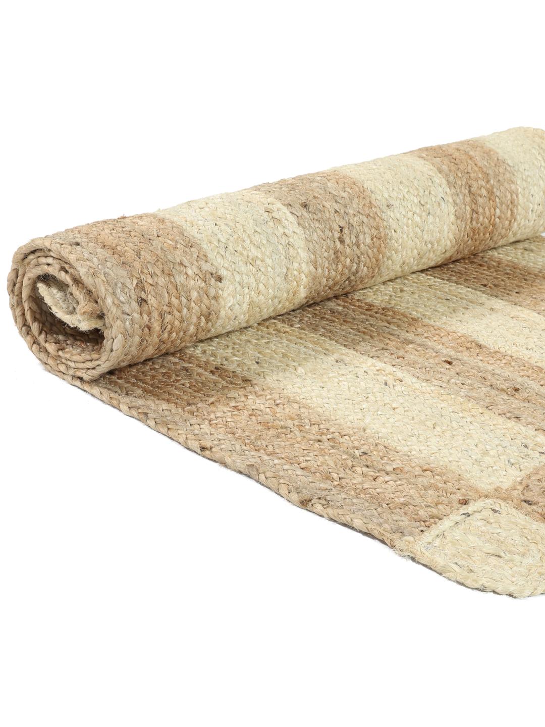 Handgeweven beige vloerkleed met streeppatroon