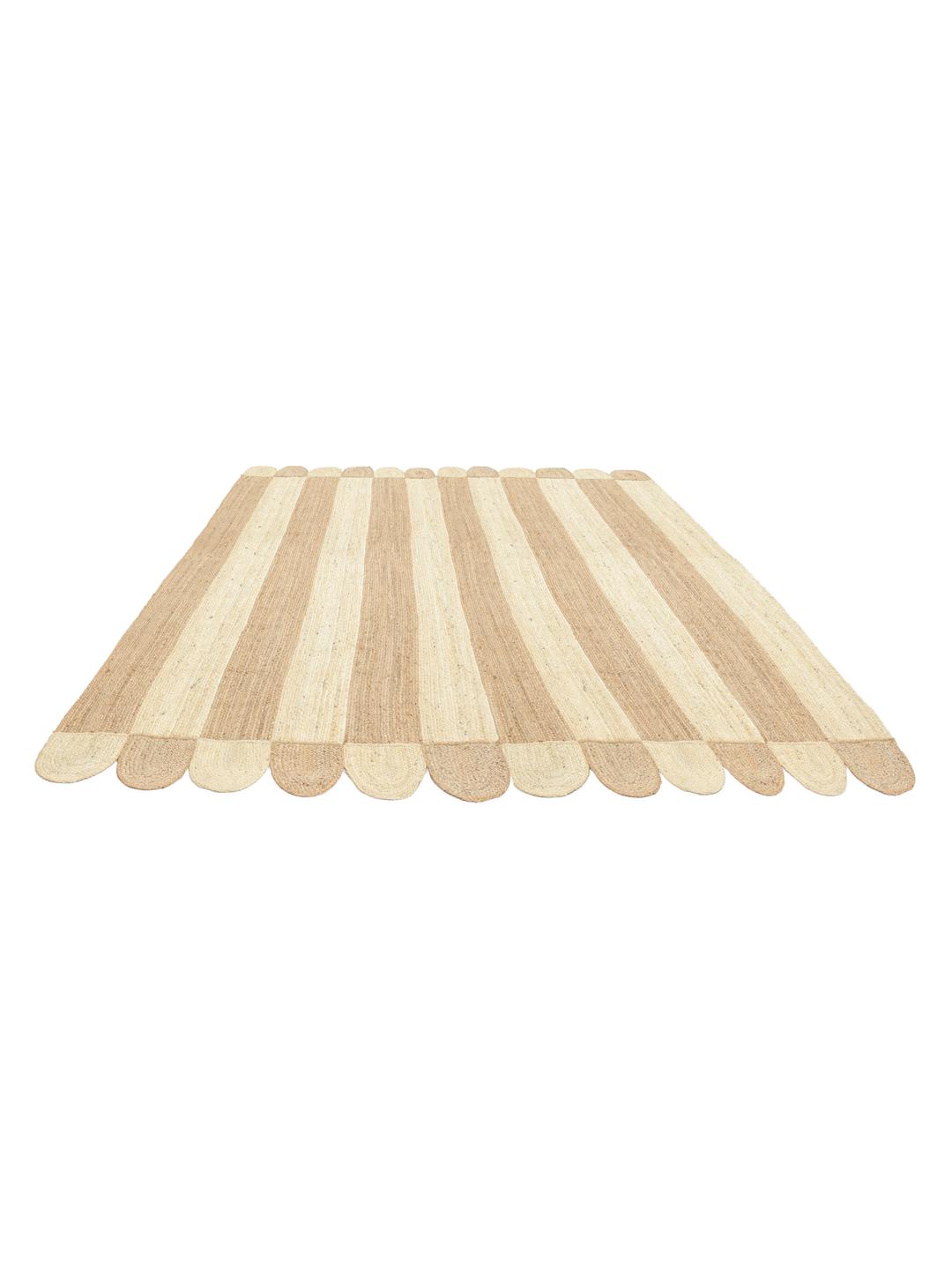 Vierkant jutekleed in beige en wit met schulpranden