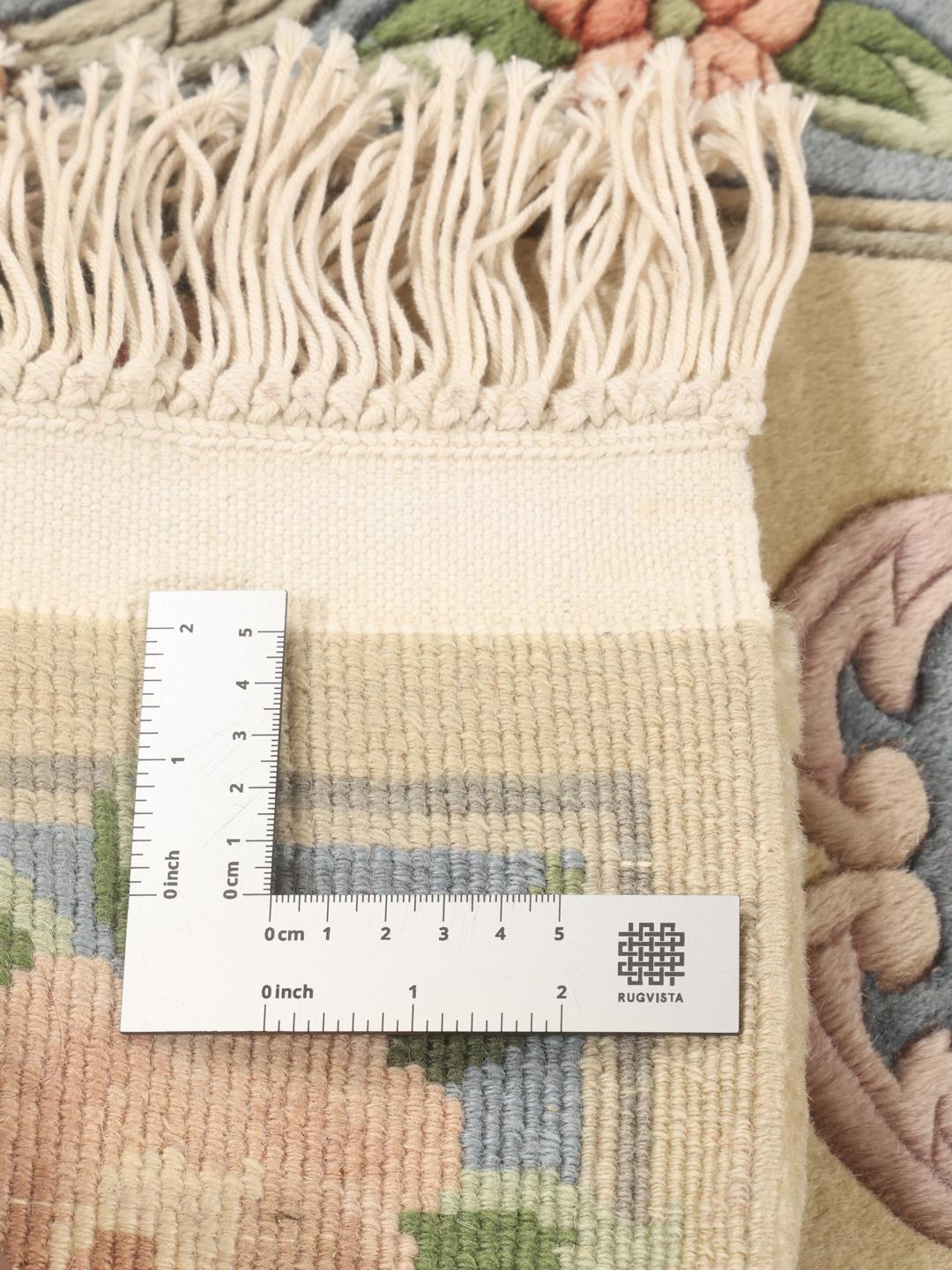 Håndknyttet kinesisk tæppe med blomstermønstre i beige og blå