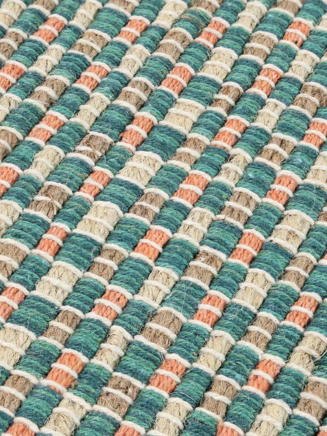 Handgeweven vloerkleed in turquoise, teal en koraalrood