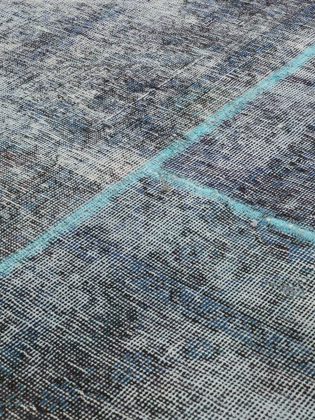 Håndknyttet patchwork-tæppe fra Mellemøsten i grå og teal