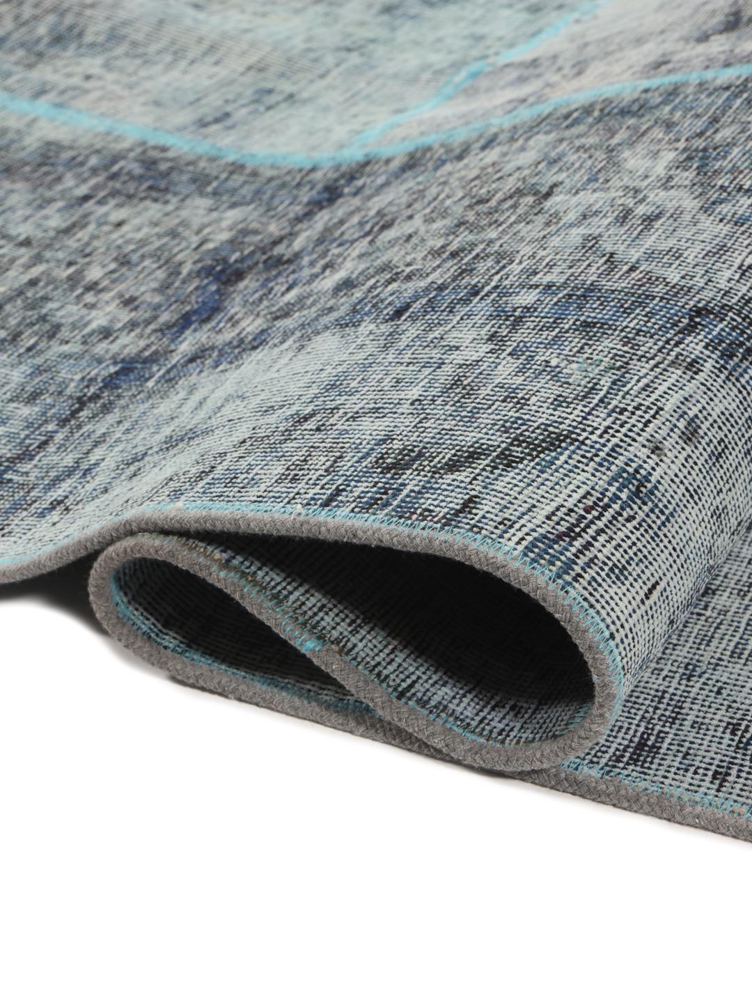 Håndknyttet patchwork-tæppe fra Mellemøsten i grå og teal