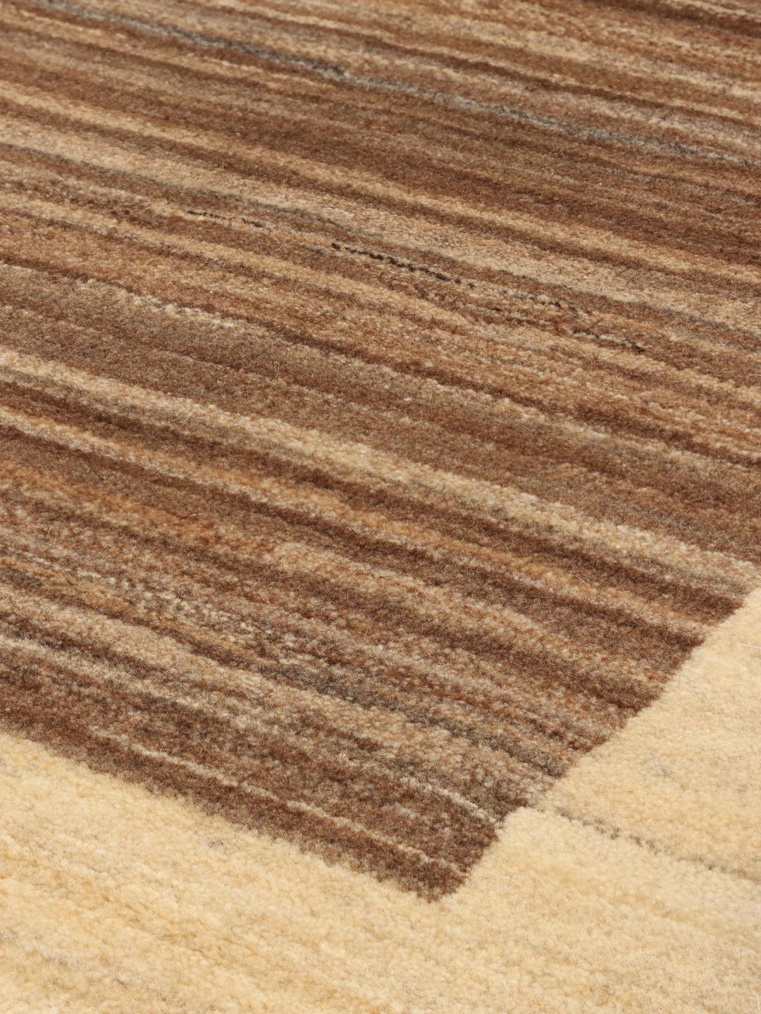 Håndknyttet Gabbeh-løber med brune og beige striber fra Mellemøsten
