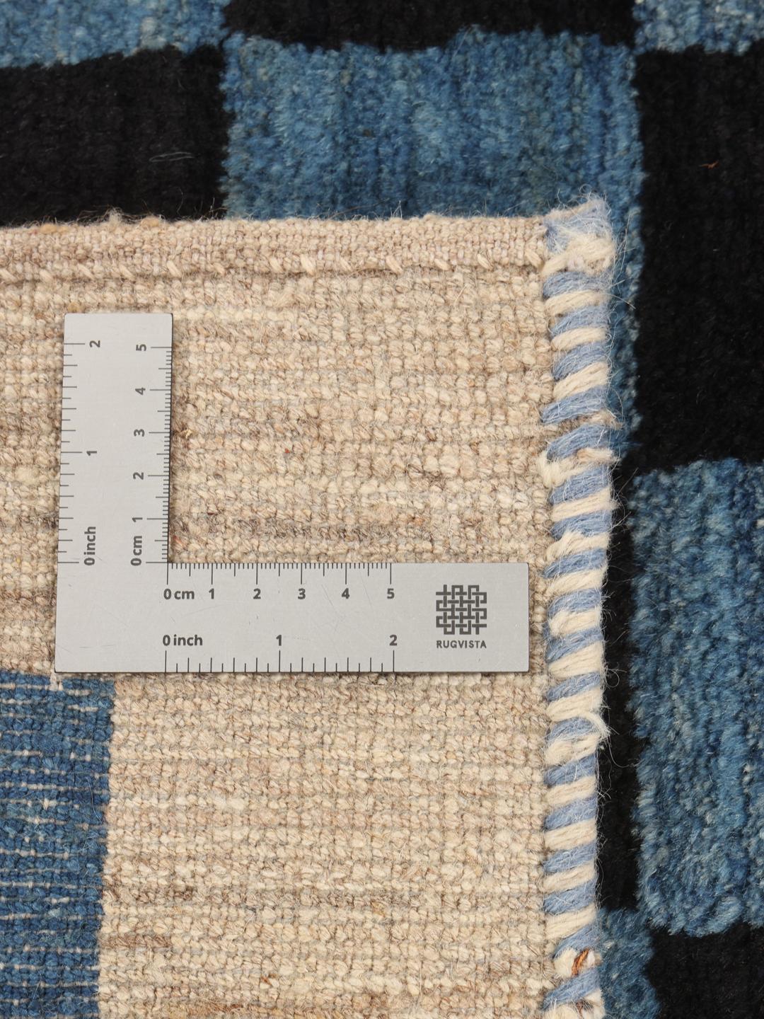 Handgeknoopt Gabbeh-tapijt van Wol uit het Midden-Oosten in een blauw en zwart dambordpatroon