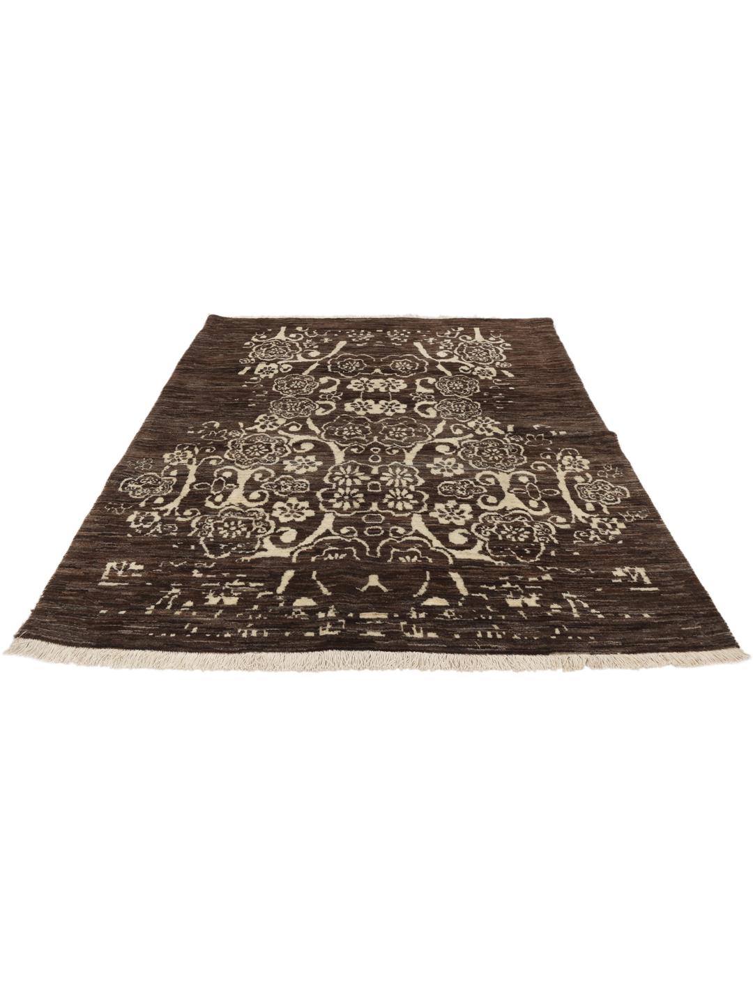 Hand-knotted brown Gabbeh Fine rug from the Middle East with floral patterns
