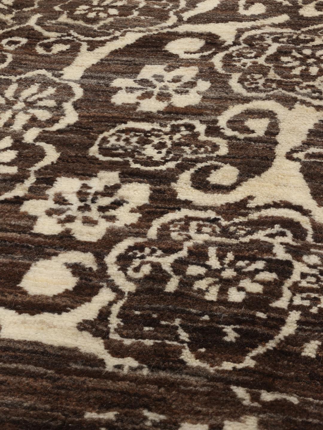 Hand-knotted brown Gabbeh Fine rug from the Middle East with floral patterns