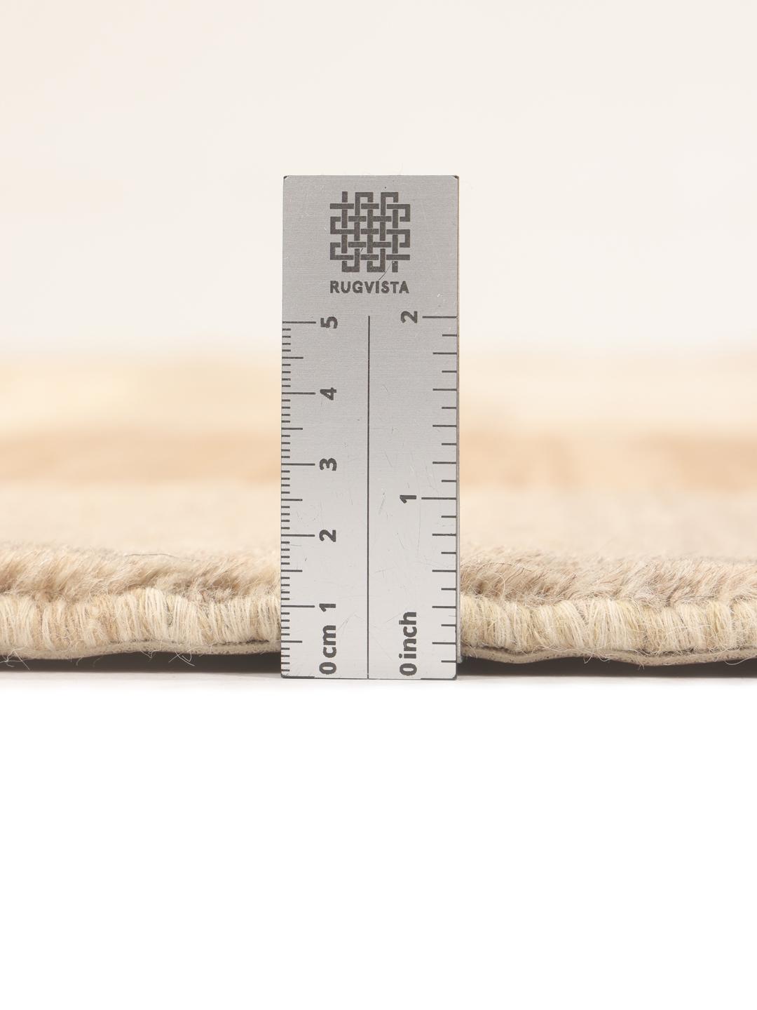 Hand-knotted Gabbeh Fine Wool rug with a geometric pattern in beige tones from the Middle East.