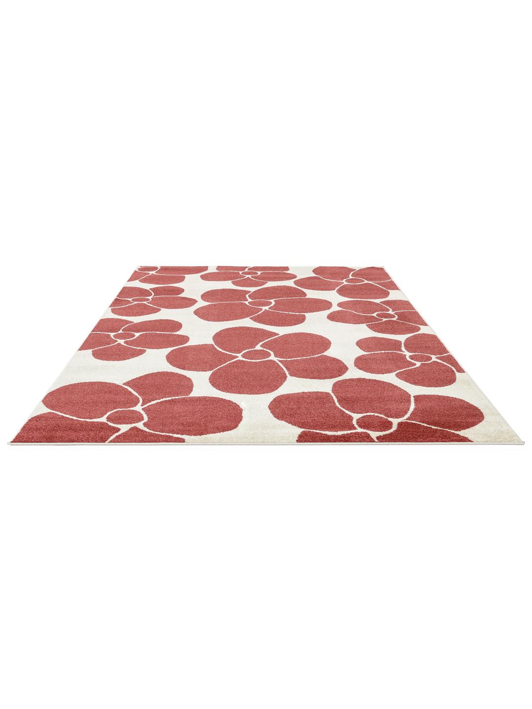 Tapis floral rouge profond et blanc cassé