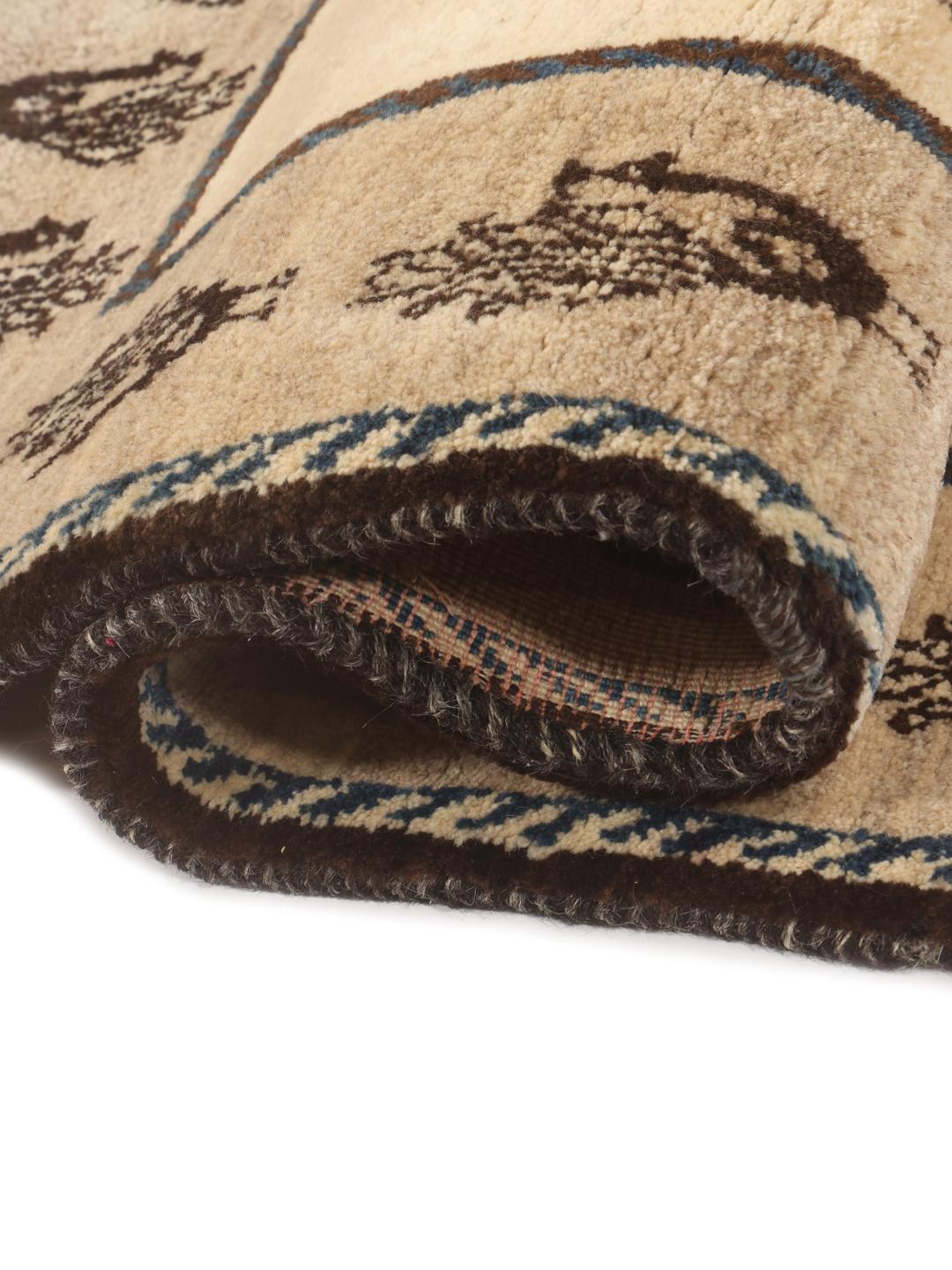 Gabbeh Fine uldtæppe med stamme-motiver fra Mellemøsten i beige og mørkebrun
