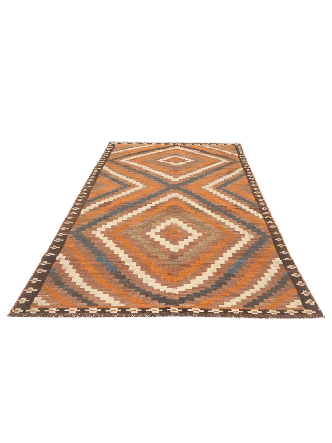 Vintage loper uit het Midden-Oosten in oranje en aardetinten met geometrische patronen