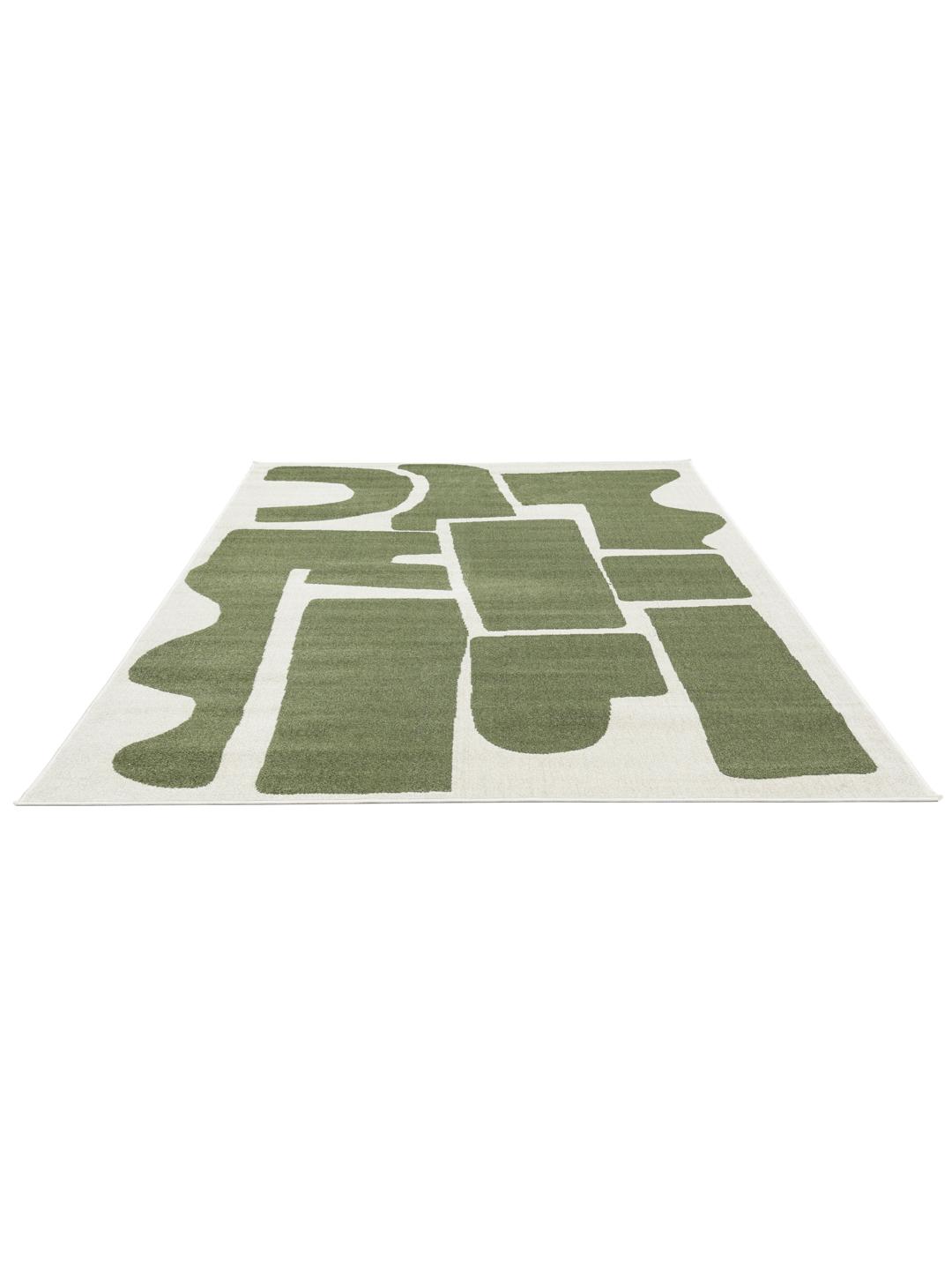 Groen en gebroken wit tapijt met abstracte vormen
