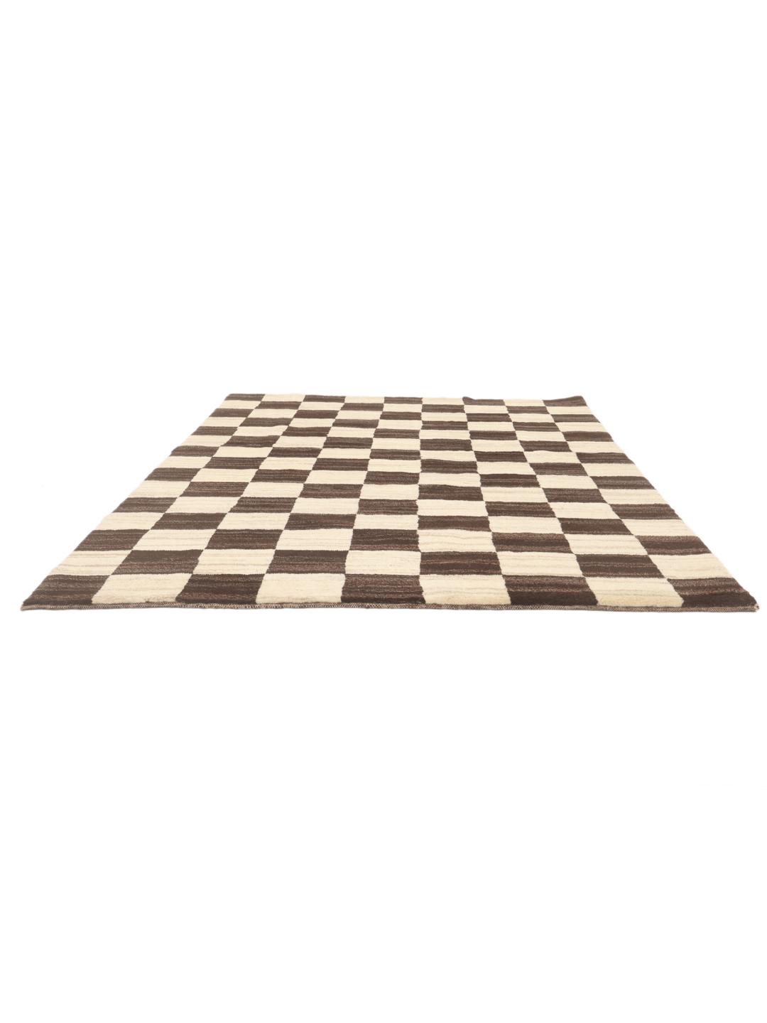 Hand-knotted Gabbeh Fine rug from the Middle East in black and beige with a checkerboard pattern