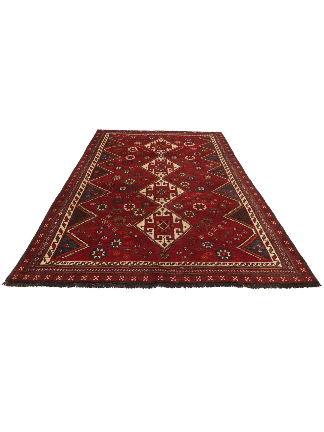 Hand-knotted Ghashghai rug from the Middle East in red