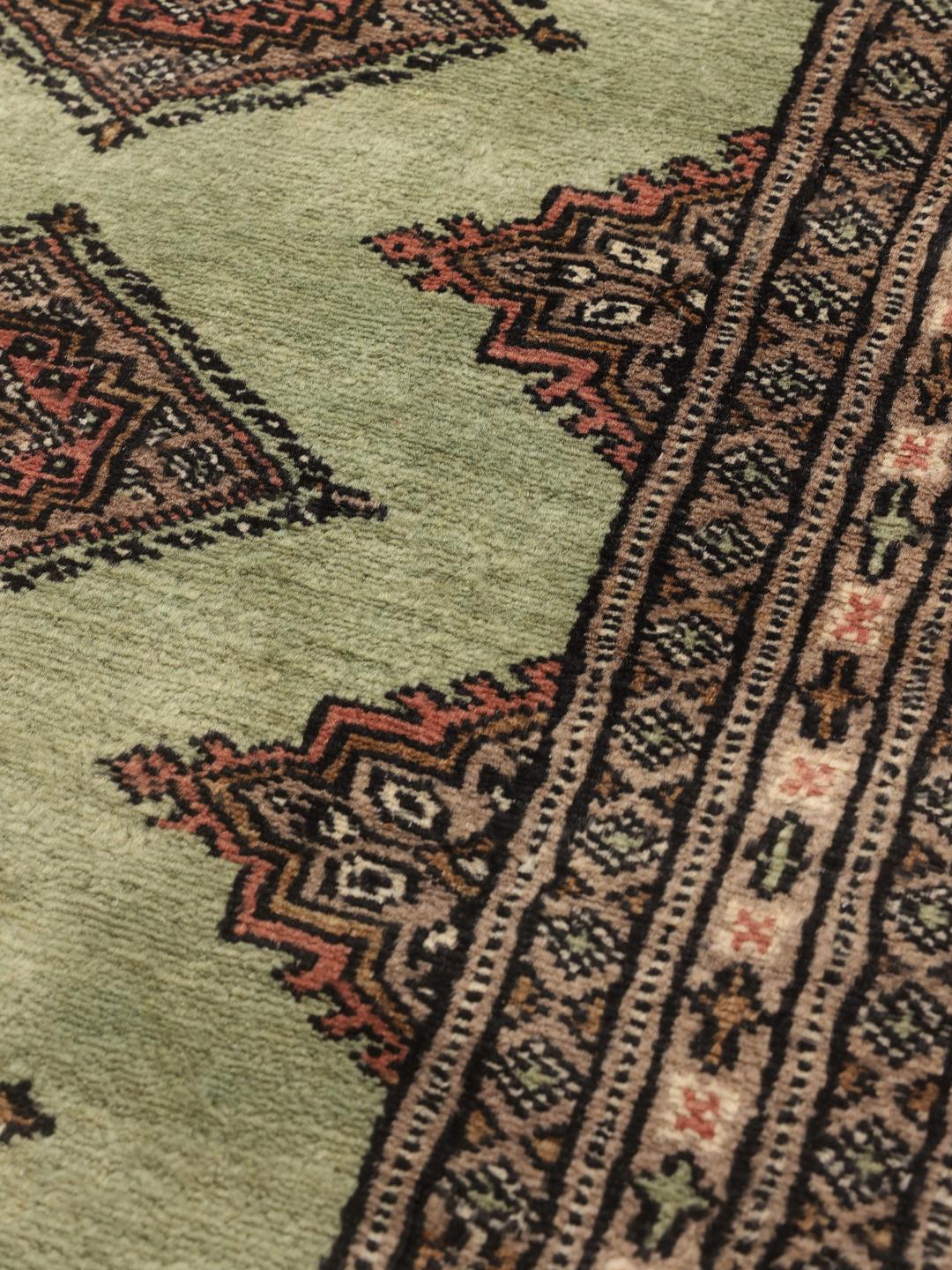 Ręcznie wiązany dywan Pakistan Bokhara z zielonym polem i geometrycznymi motywami