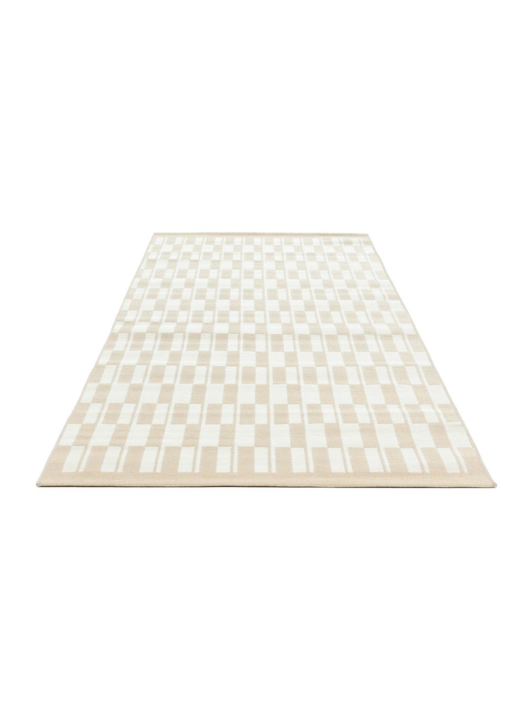 Beige og hvid løber med geometrisk mønster
