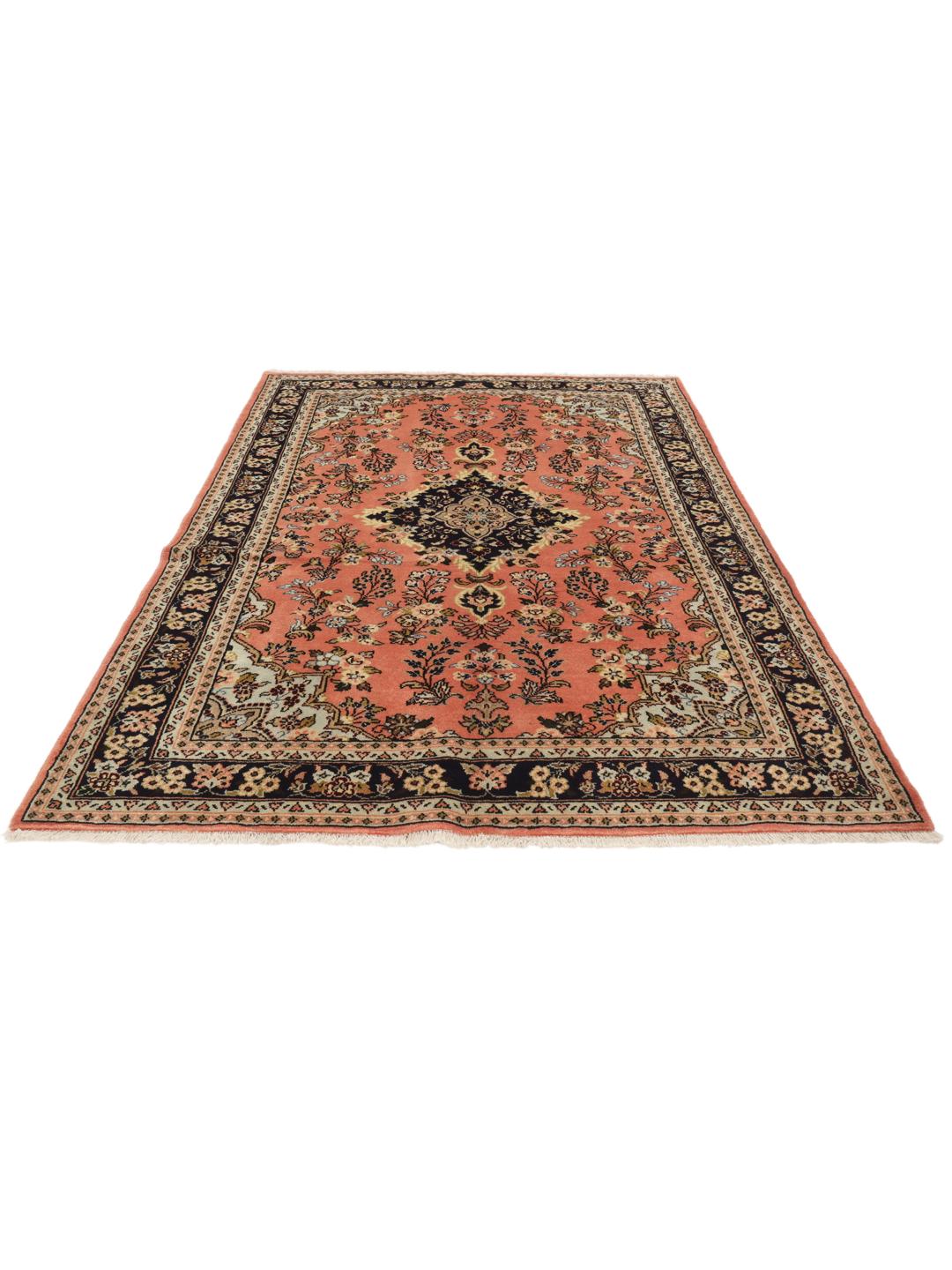 Tapis fait main Mehraban du Moyen-Orient en rose et bleu foncé