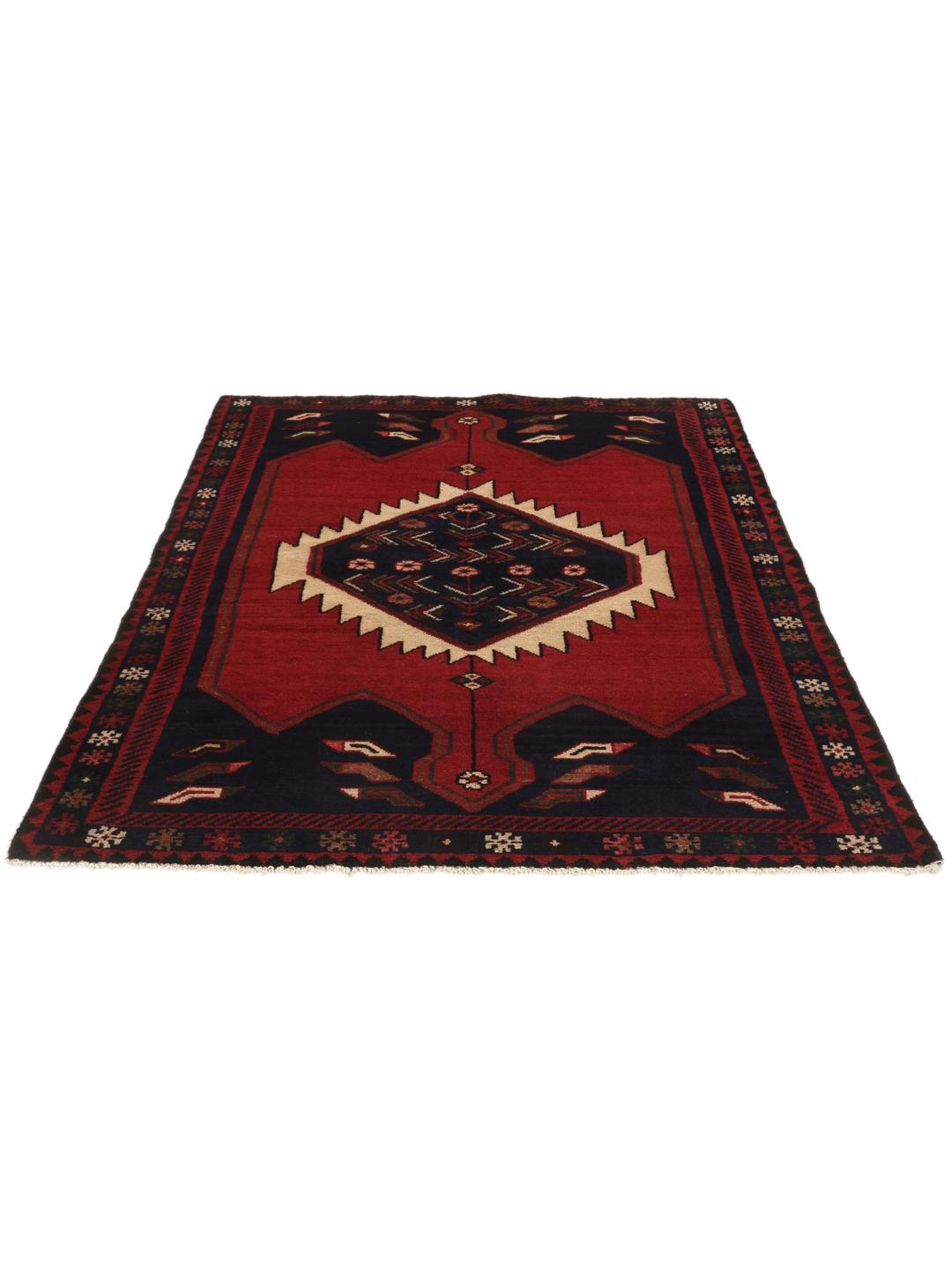 Hand-knotted Hamadan rug from the Middle East in red and blue tones