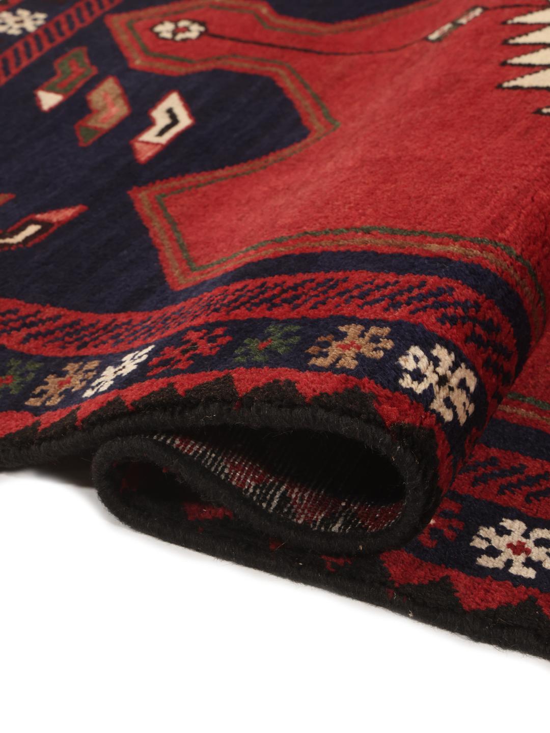 Hand-knotted Hamadan rug from the Middle East in red and blue tones