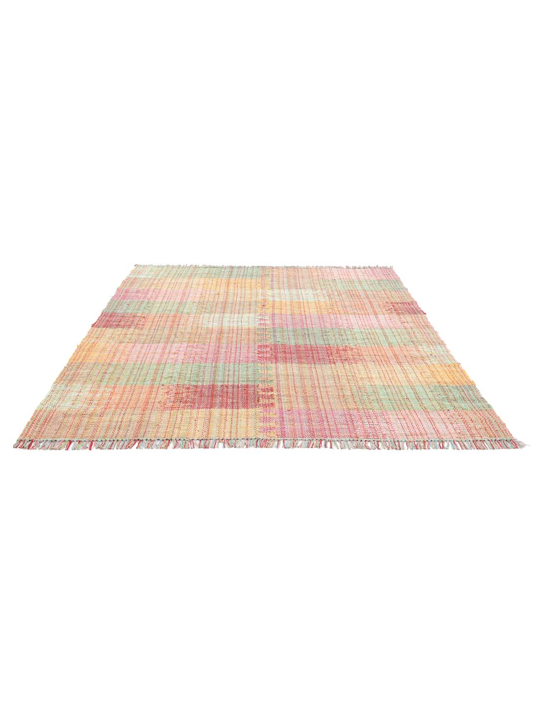 Multicolour tapijt met handgeweven textuur en franjes