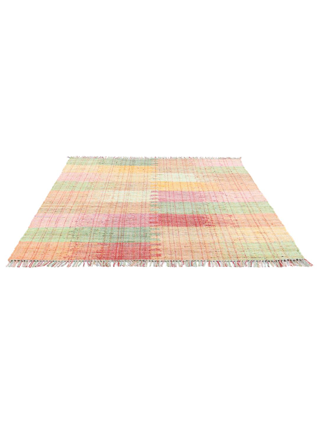 Multicolour tapijt met handgeweven textuur en franjes