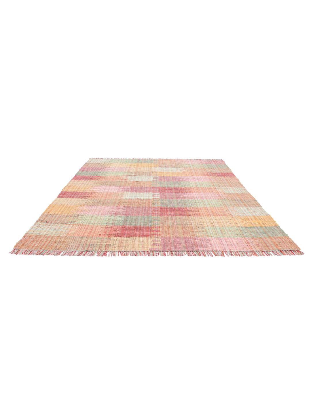 Multicolour tapijt met handgeweven textuur en franjes
