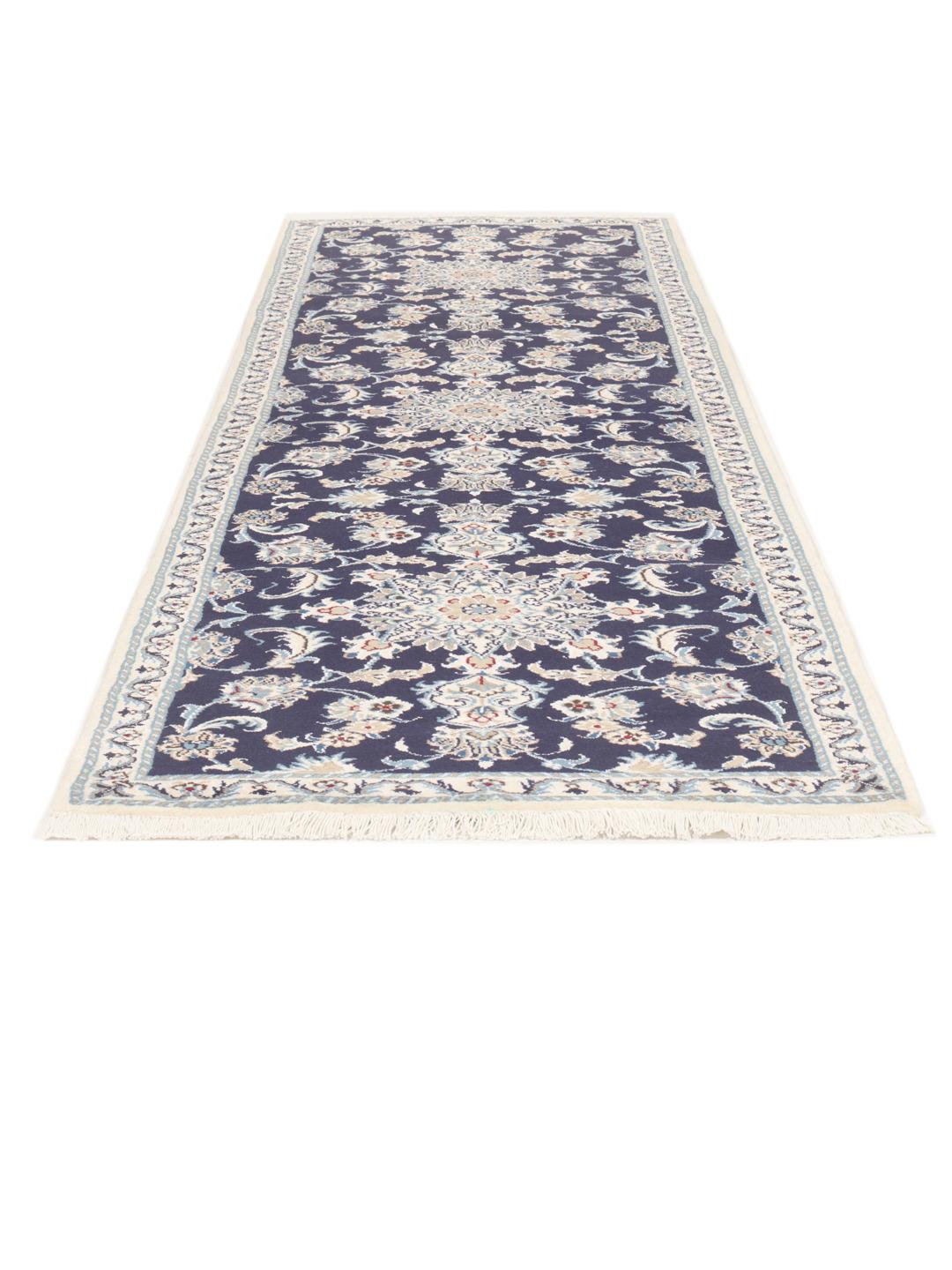 Hand-knotted Nain runner with floral motifs in dark blue