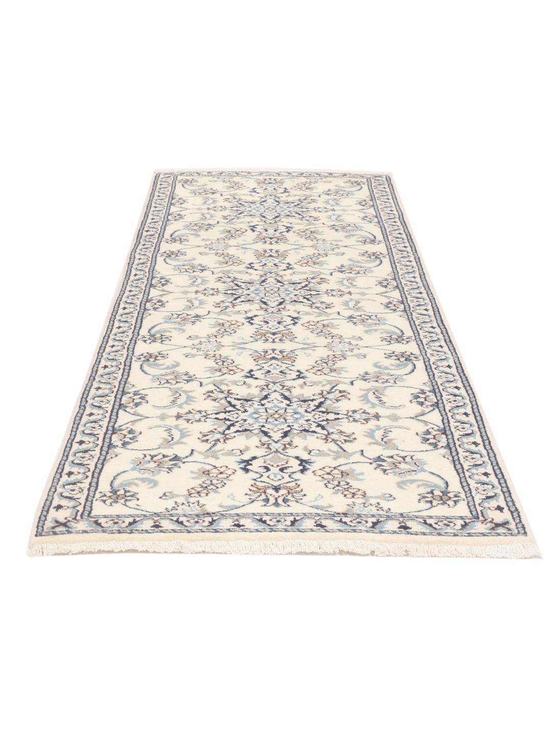 Hand-knotted Nain runner with floral motifs in beige and blue