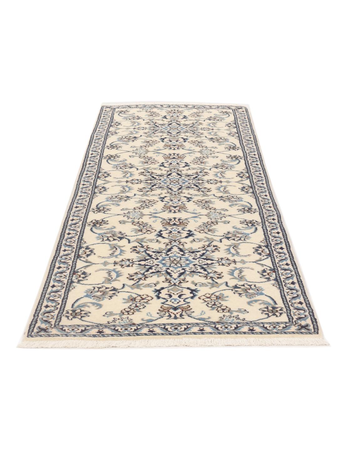 Hand-knotted Nain runner with floral motifs in beige and blue