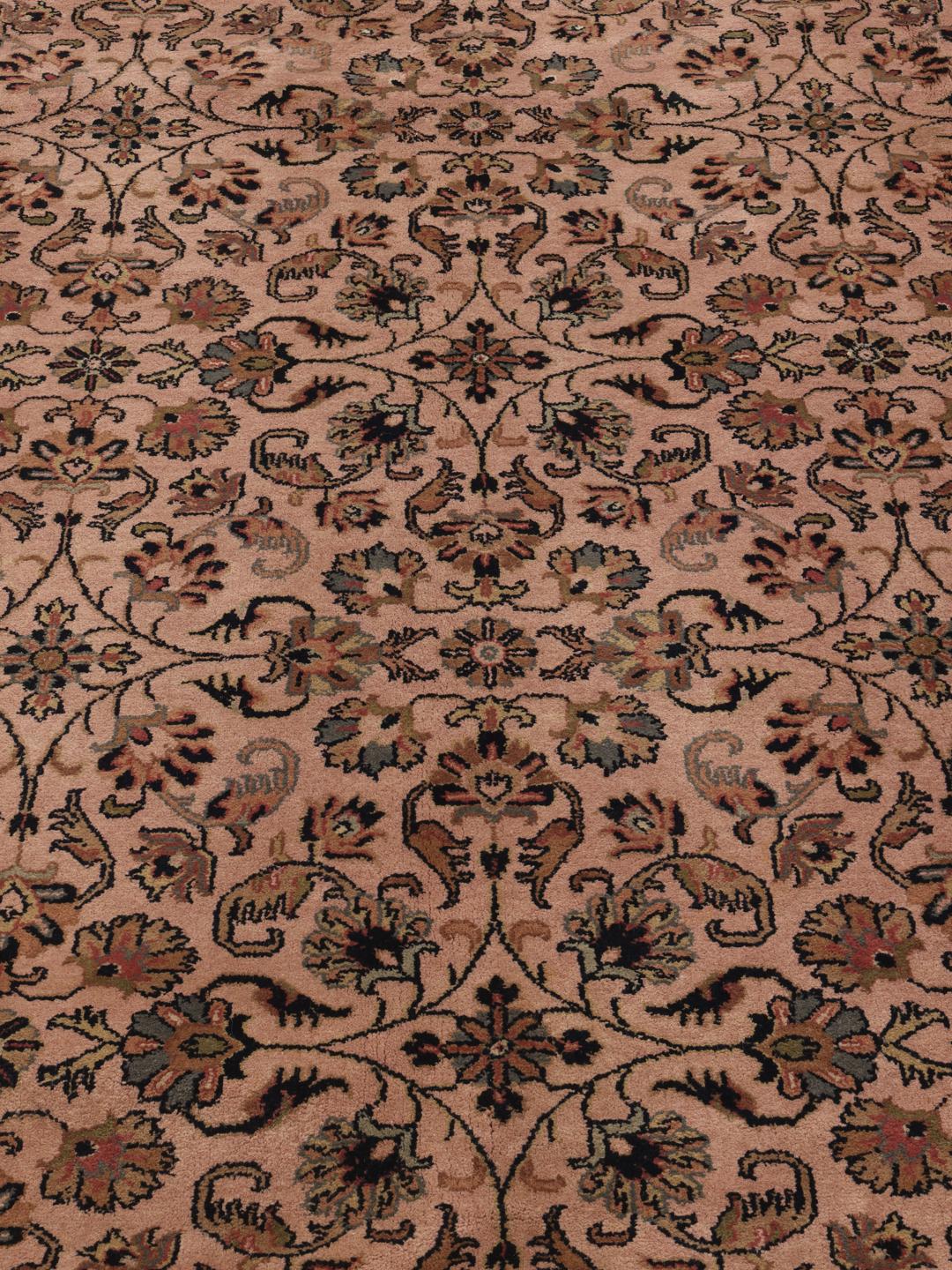 Handgeknoopt Mir Indo tapijt uit India met bloemmotieven in beige en donkerblauw