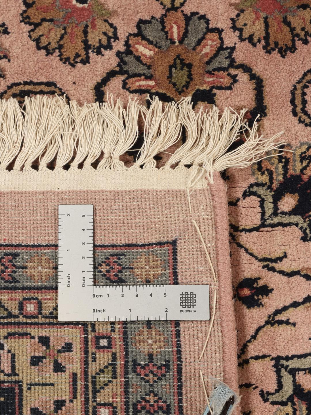Handgeknoopt Mir Indo tapijt uit India met bloemmotieven in beige en donkerblauw