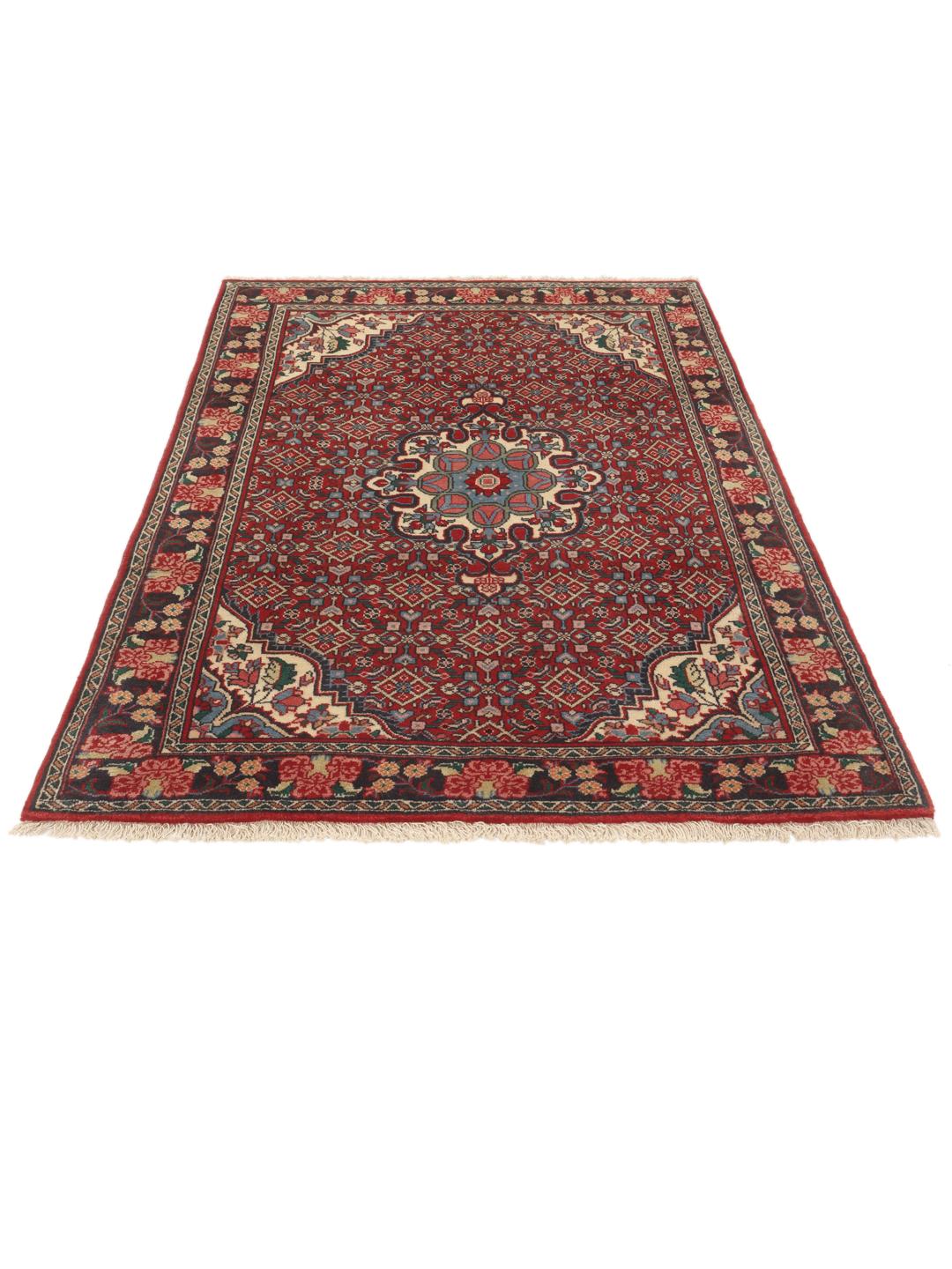 Hand-knotted Bidjar rug from the Middle East in deep red and blue tones